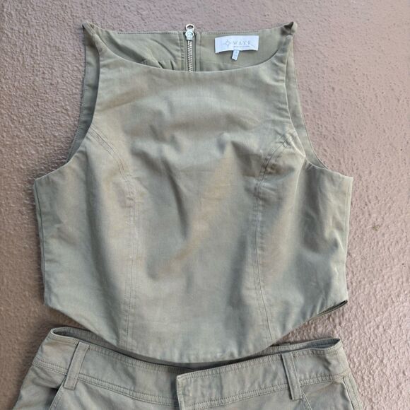 WAYF Green Two-piece Set Cropped Vest W back Zip & Wide-leg Oversized Pants Sz S - Picture 13 of 16